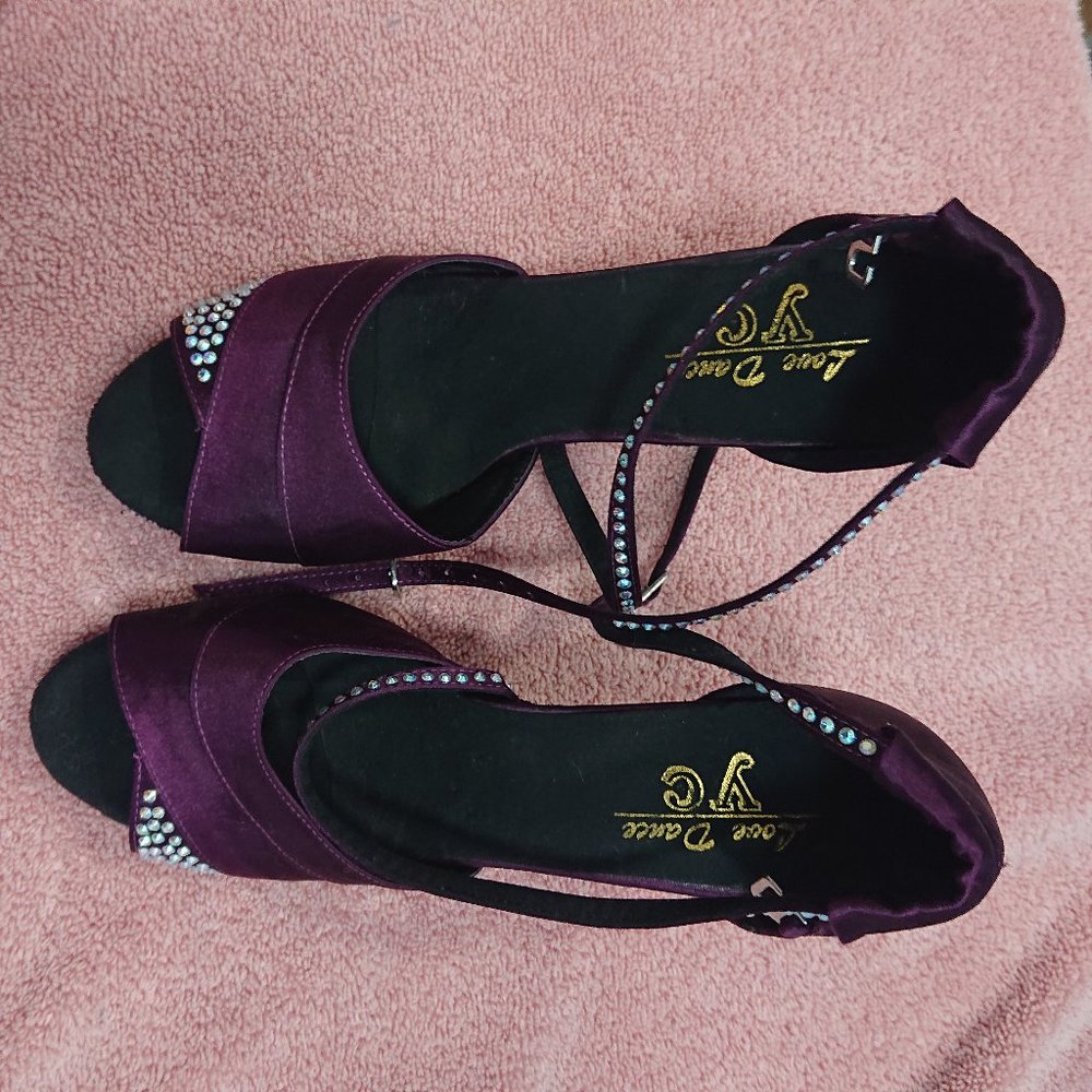 Purple Rhinestone Tango Dance Heels - Picture 2 of 5